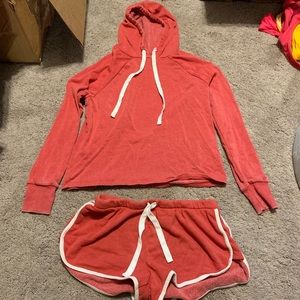Red Sweatsuit Short Set